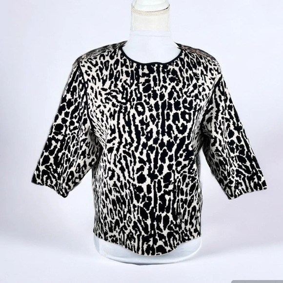 Ann Taylor Black and Cream Animal Print Structured Knit Top Size S - Picture 2 of 12